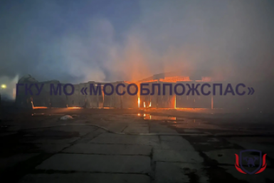 Более 20 пожарных тушили загоревшийся ангар ночью в Подмосковье