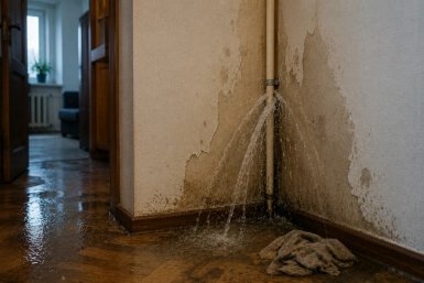 Прорыв трубы в стене Создано при помощи ИИ